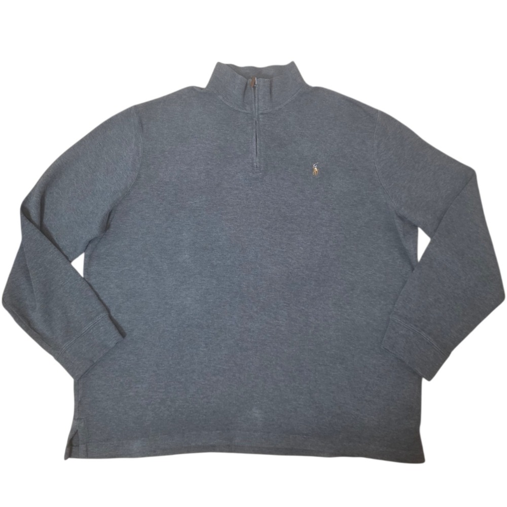 Polo Ralph Lauren Mens XL  Gray 1/4 Zip Pony Logo Estate Rib Sweatshirt